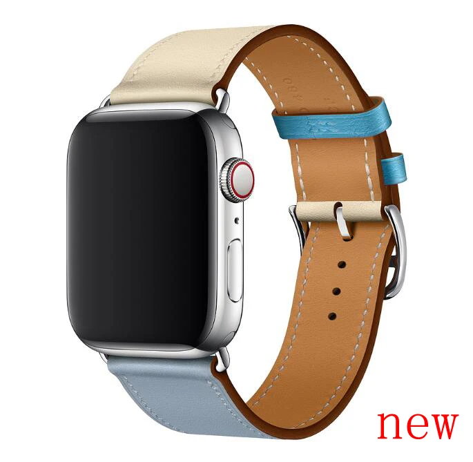 fashion Leather loop for iwatch Series 4 2 3 1 for Apple Watch band Strap Double Tour Extra Long 38mm 42mm 40mm 44mmseries 5 - Цвет ремешка: Single-Bleu Lin