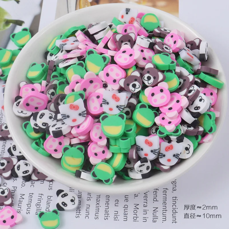 

100Pcs Polymer Clay Craft Cartoon Animals Cat Pig Frog Slices Flat Back Resin Cabochons Phone for DIY Decoration 10mm