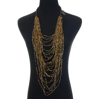 

JEROLLIN New Necklace Women Long Handmade Multi-layer Resin/Wooden Beads Strand Necklace Statement Jewelry 4 Colors Female Gift
