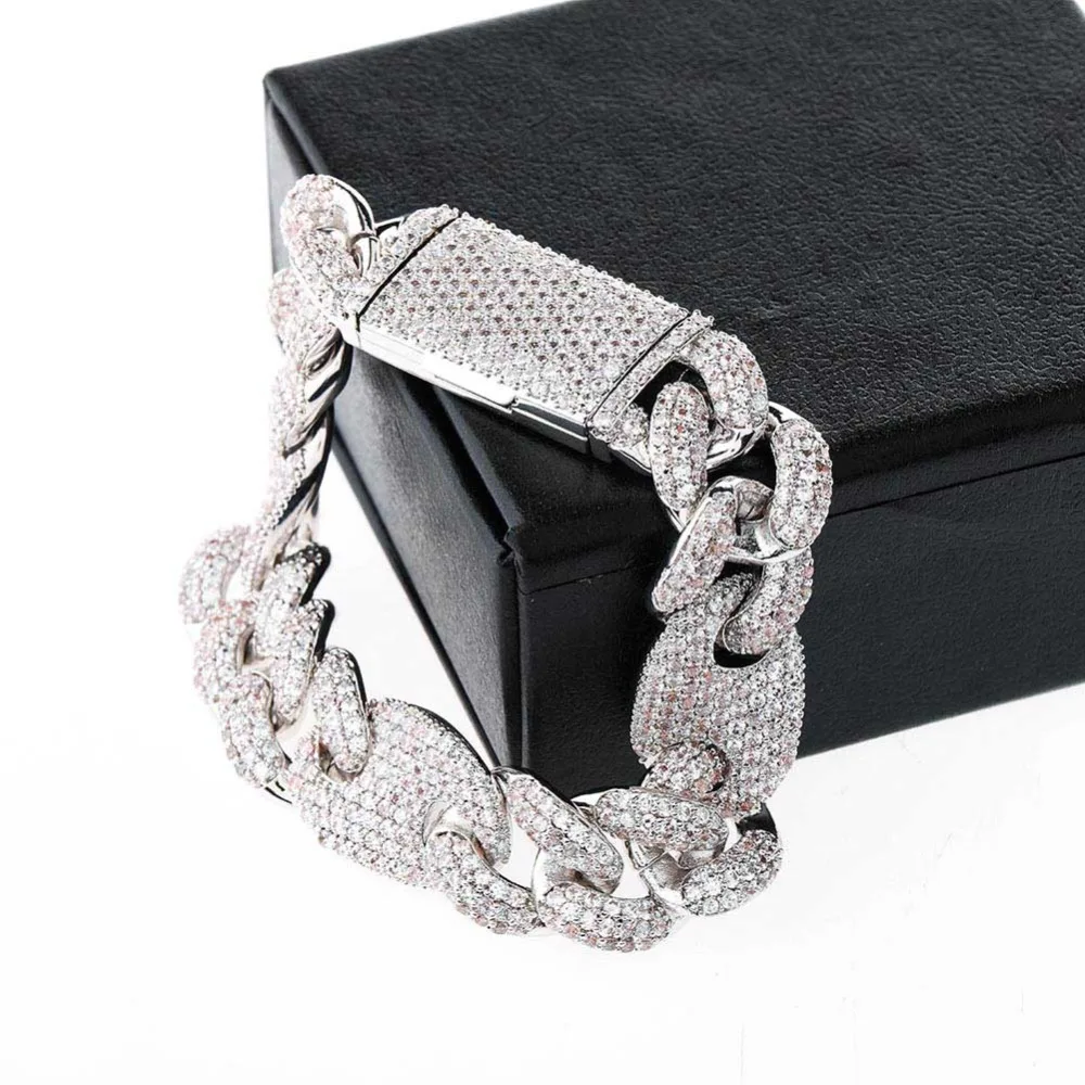 TOPGRILLZ 16mm Iced Out Cuban Bracelets Chain Hip hop Jewelry Gold Silver Color CZ Big Square Clasp Bracelet for Men Rapper Link