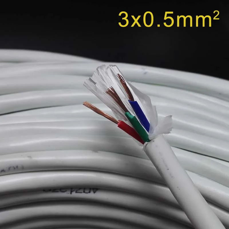 

3 pin 0.5mm RVV electrical wire for weak current blue red and green for L N and GND Max. voltage 250V