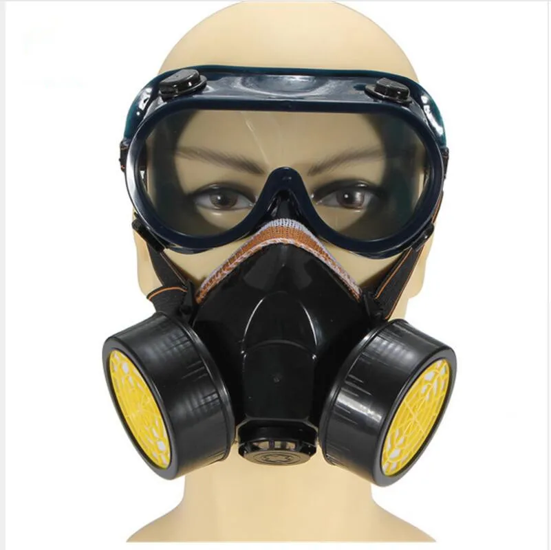 New Protection Filter Dual Gas Mask Chemical Gas Anti Dust Paint Respirator Face Mask with Goggles Industrial Safety Wholesale