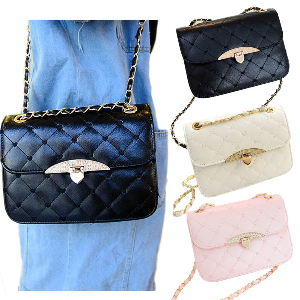 

New Fashion Women's PU Leather Shoulder Bag Sweet Briefcase Handbag Chain Messenger Bag Black Pink White 88 WML99