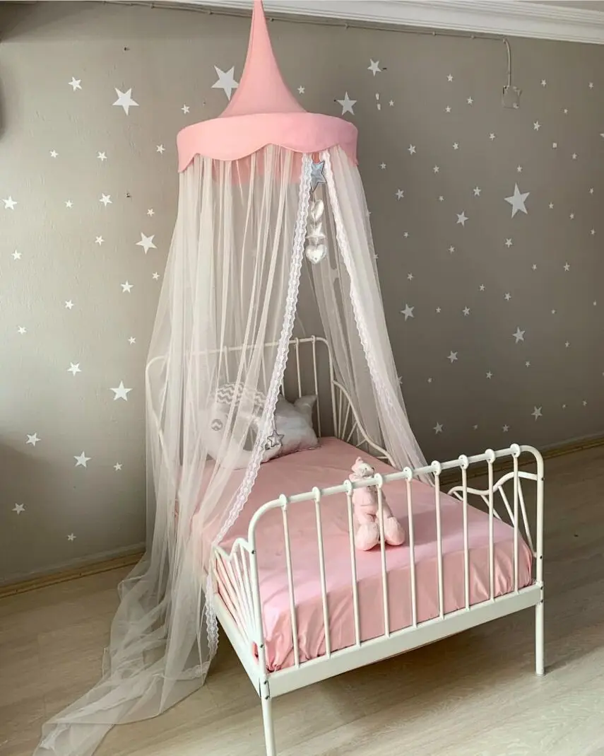 

Patchwork Lace Tent Hanging Kid Round Dome Bed Canopy Bedcover Princess Girl Boy Home Bed Crib Layer Yarn Playing Game Baby 1544