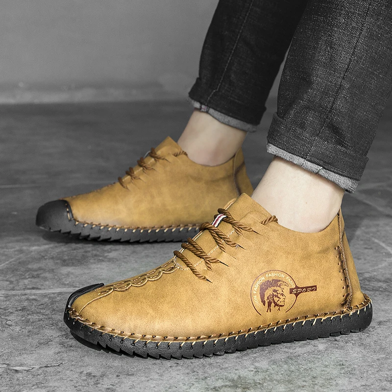 

Shoes Winter Plush Leather Shoes Men Full Handtailor Vintage Sneakers Huarache Moccasins Non-slip Flats Loafers Plus Sizes 46