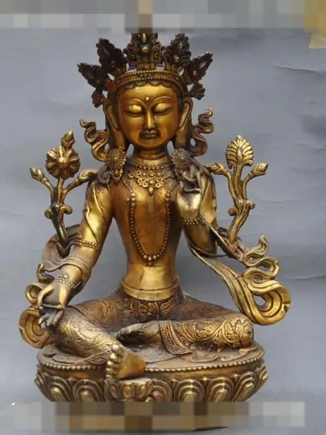 

S01224 19" tibet buddhism bronze gilt green tara Kwan-Yin Bodhisattva buddha statue (B0328)
