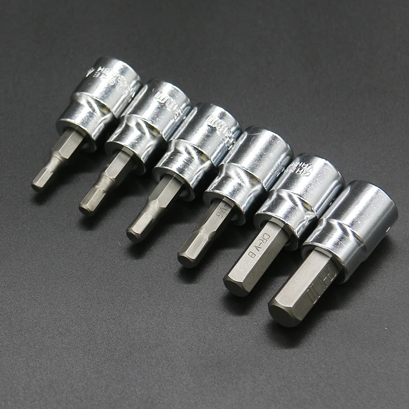 

6pcs 3/8 Inch Hex Bit Socket Set Screwdriver Auto Repair Tool H4 H5 H5.5 H6 H8 H10 Allen Key Adapter Socket Wrench Head