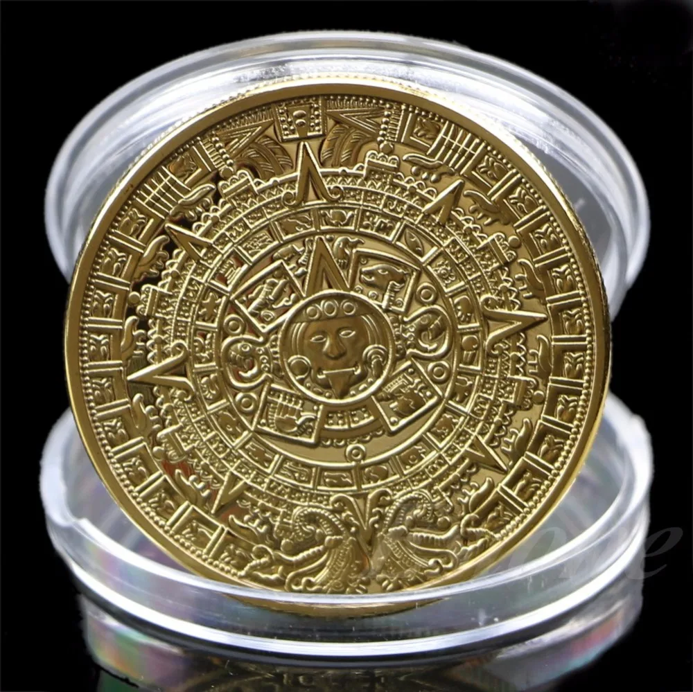 

1 x Aztec Mayan Calendar Souvenir Gold Plated Commemorative Coin Collection Gift