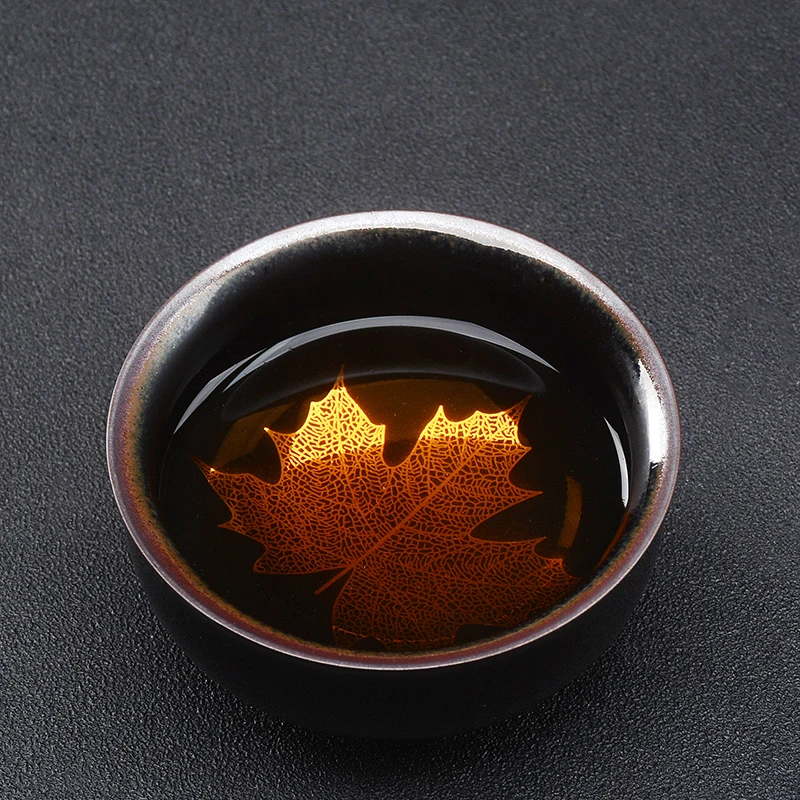 

Jia-gui luo 1 psc China Wujin glazed ceramic leaf decoration Kung Fu teacup kitchenware