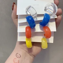 MENGJIQIAO, новинка, карамельный цвет, мраморный акриловый обруч, серьги для женщин, девушек, мода, Bijoux, простой, C образный, вечерние, Pendientes, подарок