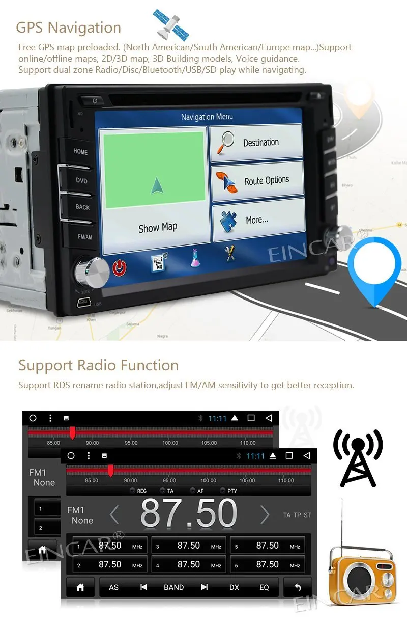 Perfect Two din Car Radio Stereo DVD/CD/MP3/USB/SD AM/FM Stereo, 2Din Car Video Player with Bluetooth GPS Navigation Free Backup Camera 2