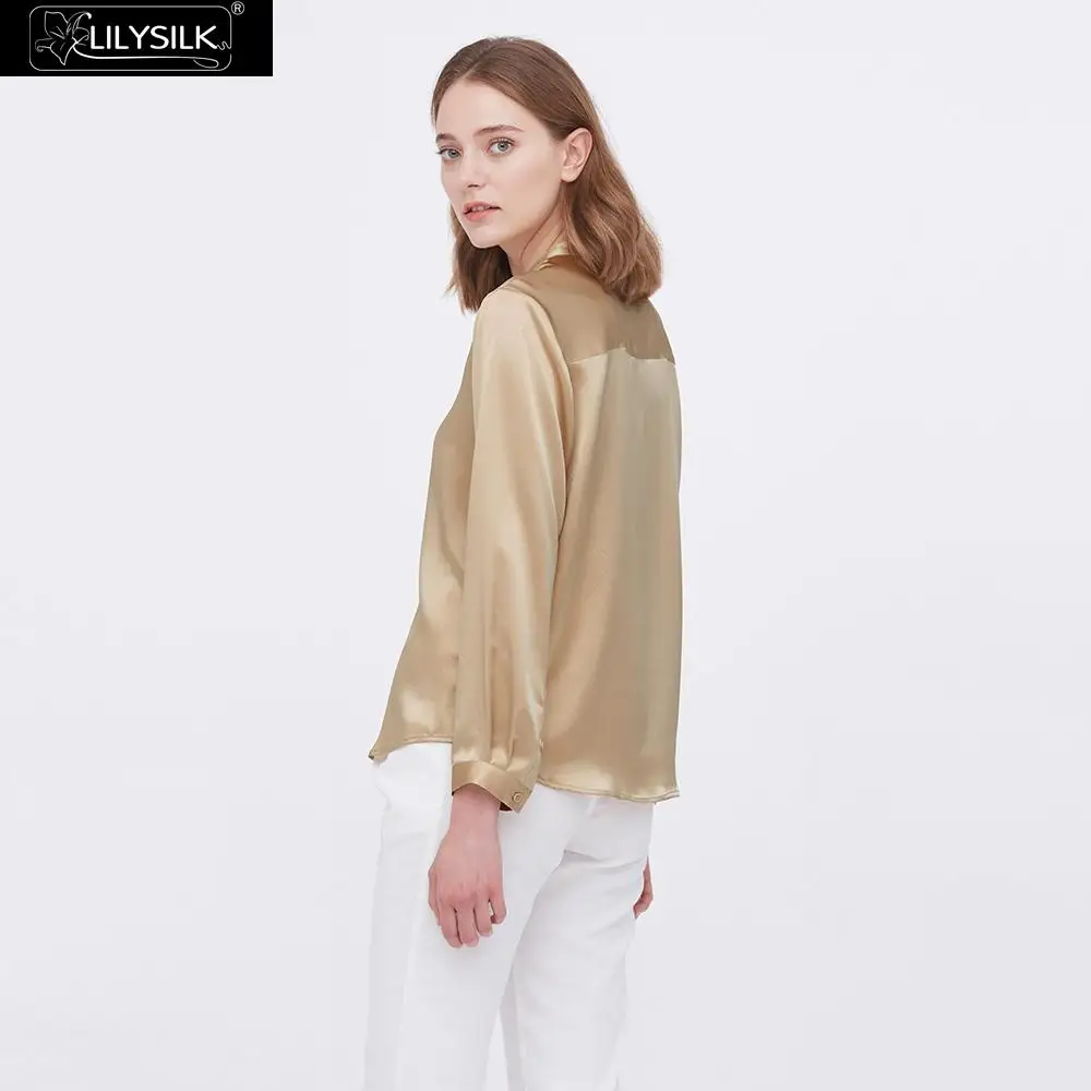 LilySilk шелковая блузка со стоячим воротником Повседневная Женская Новая