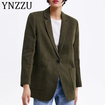 

YNZZU Vintage Notched Collar Pockets Women Blazers and Jackets 2019 New Elegant Long Sleeve Loose OL Work Coat Outwears AO972