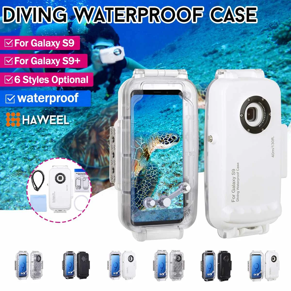 

6 Pcs HAWEEL 40m Underwater Diving Phone Protective Case for Galaxy S9/S9+ Surfing Swimming Snorkeling Photo Video Taking Cover