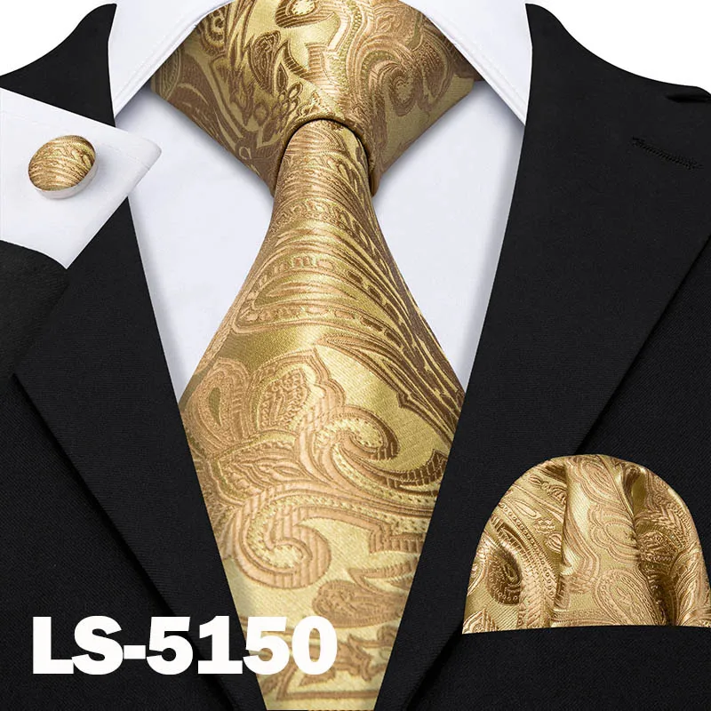 Классический Полосатый галстук с зеброй для мужчин s шелковый галстук Hanky Подарочная коробка набор жаккардовый мужской галстук золотой черный мужской галстук набор Barry.Wang LS-5173 - Цвет: LS-5150