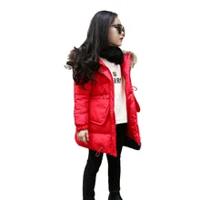 Детское качественное зимнее хлопковое пальто для мальчиков и девочек детская утепленная меховая шапка для маленьких девочек, красная/Розовая/серая/черная зимняя одежда
