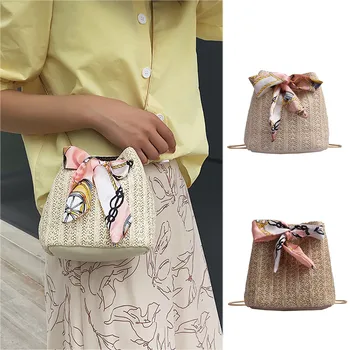 

ISHOWTIENDA bags for women Fashion One Shoulder Drawstring Dumplings Straw Shoulder Bag Small Flap Crossbody sac #Y3
