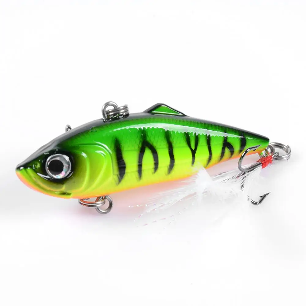 

6.1cm 11.2g Sinking Fishing Lures Artificial VIB Bionic Bait Fish Tackle Iscas Minnow Plastic Hard Bait w/ treble feather hooks