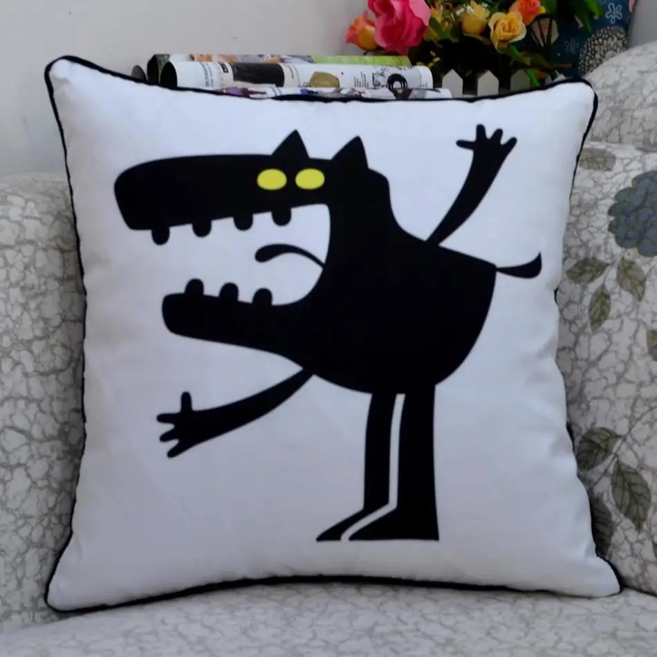 

18* 18 " Classic Modern Black White Monster Printed Throw Cushion Cover for Kids