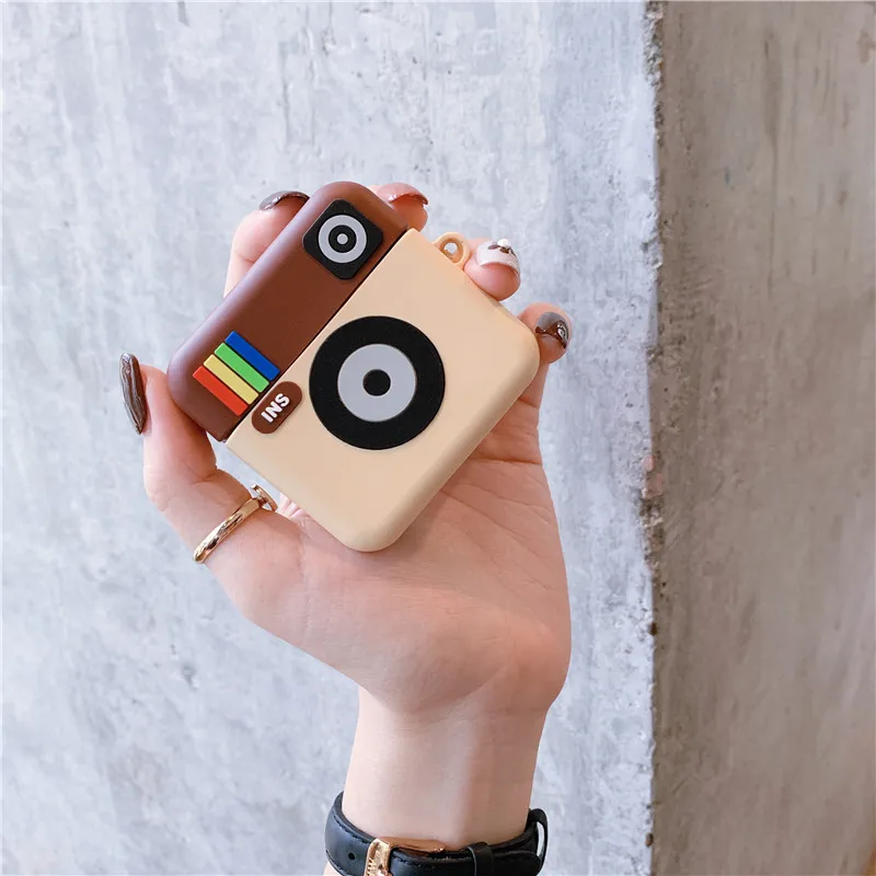 

3D Cute Instagram INS Camera Headphone Cases For Apple Wireless Bluetooth Headset Airpods 1 2 Silicone Shockproof Earphone Cover