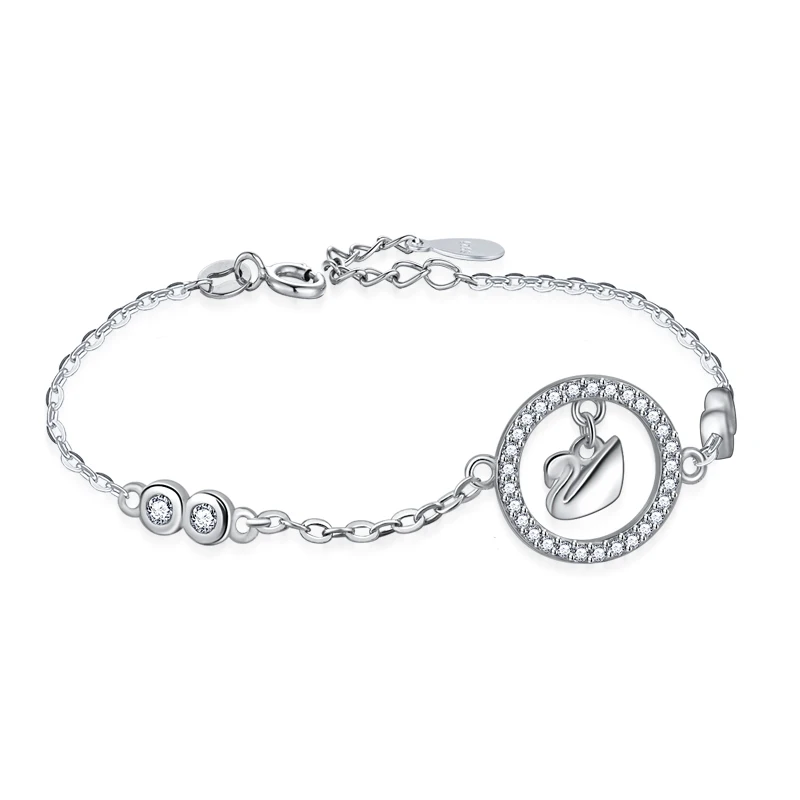 

New Girl 925 Sterling Silver Bracelet Sweet Swan Pendant Solid Silver Bracelet Girls Pop Jewelry Birthday Gift Free Shipping