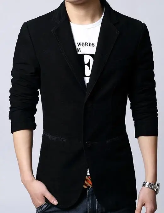 Мужской Блейзер Весна осенний мужской костюм для отдыха тонкий хлопок размера плюс верхняя одежда Модный корейский стиль черный хаки 5XL 6XL - Цвет: Черный