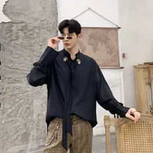 Men's Casual Shirts Black White Tops Metal Eyelets Fashion Wearing Fringing Sleeve Specific Clothing maxi cami dress with fringing black