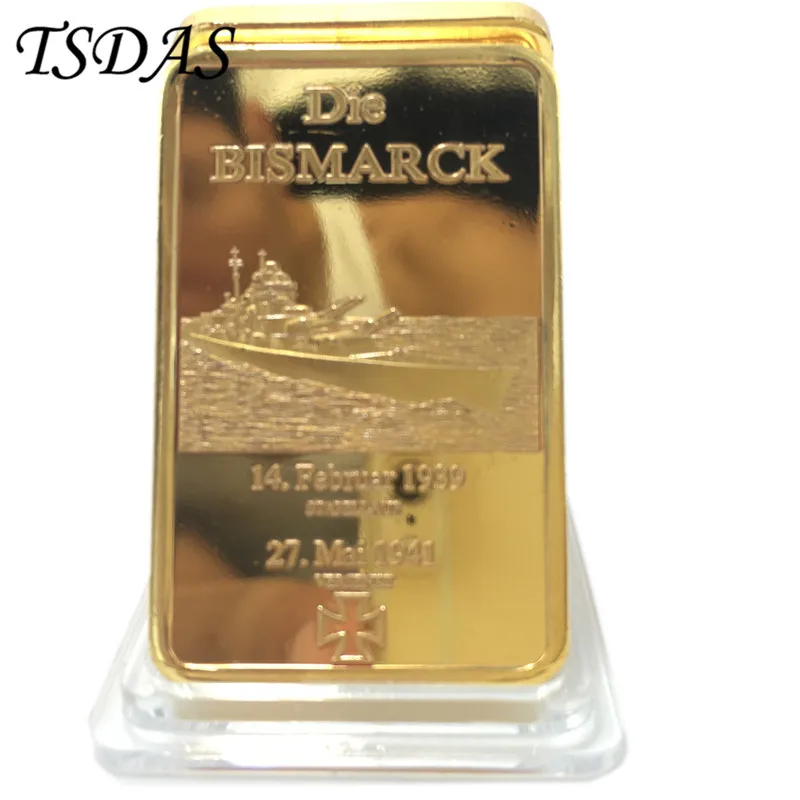 German Die Bismarck Battleship 24k Gold Plated Bullion Bar