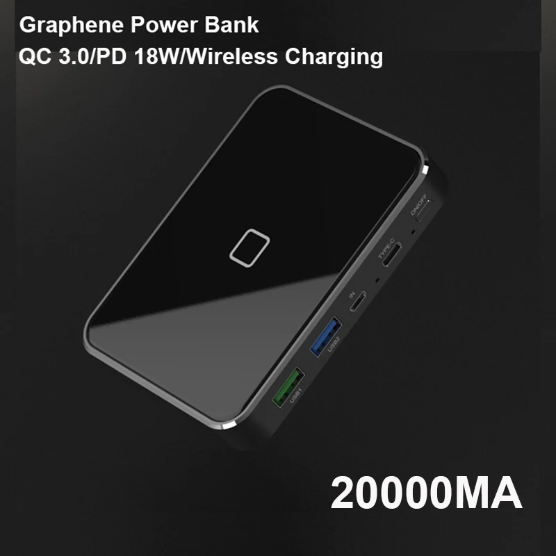 RIY Graphene двусторонний PD 18 QC 3,0 quick charge 20000MAH lcd Беспроводной внешний аккумулятор с портативным 60W адаптером зарядного устройства для мобильного телефона