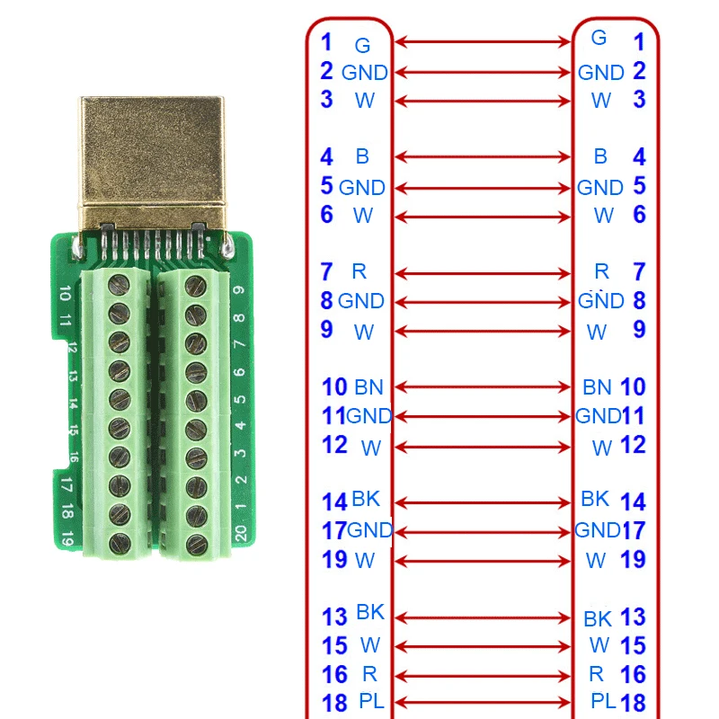 HDMI 2,0 HD адаптер мужской разъем прорыв до 19P Клеммная плата, не нужно паять высокое качество, с корпусом оболочки