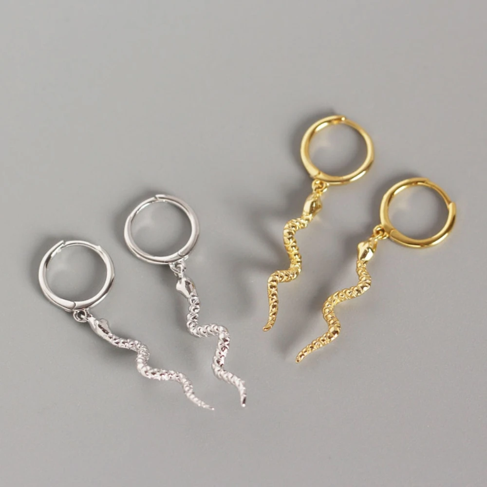 

925 Sterling Silver 18K Gold Minimalist Serpent Snake Ear Charm Earring Witchy Jewelry Gift for Best Friend Hoop Earrings