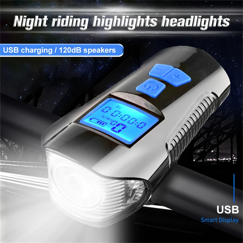 Discount Waterproof Bicycle Light USB Rechargeable Bike Front Light Flashlight with Bike Computer LCD Speedometer Cycling Head Light Horn 1