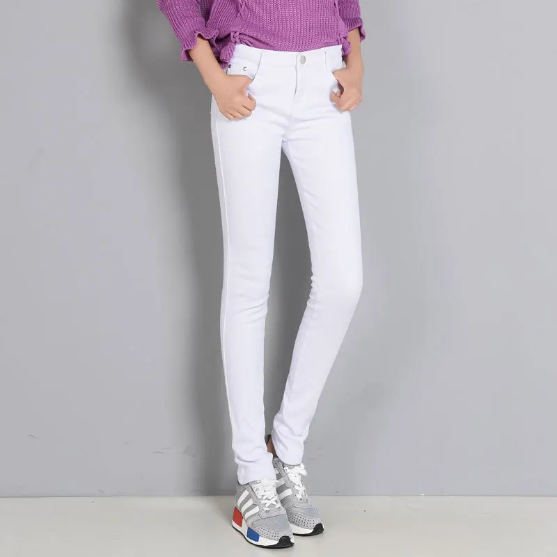 Зимние Стрейчевые толстые теплые штаны для женщин с высокой талией размера плюс черные брюки повседневные узкие брюки-карандаш женские брюки для бега s - Цвет: White