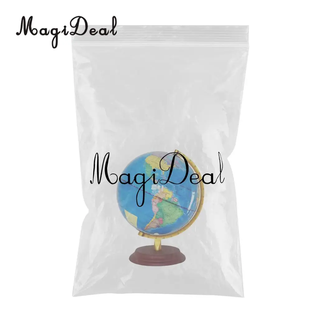 MagiDeal Vintage 23cm Light Up Wooden Base Metal Stand Geographical World Globe Map Home School Office Decor Ornaments Blue