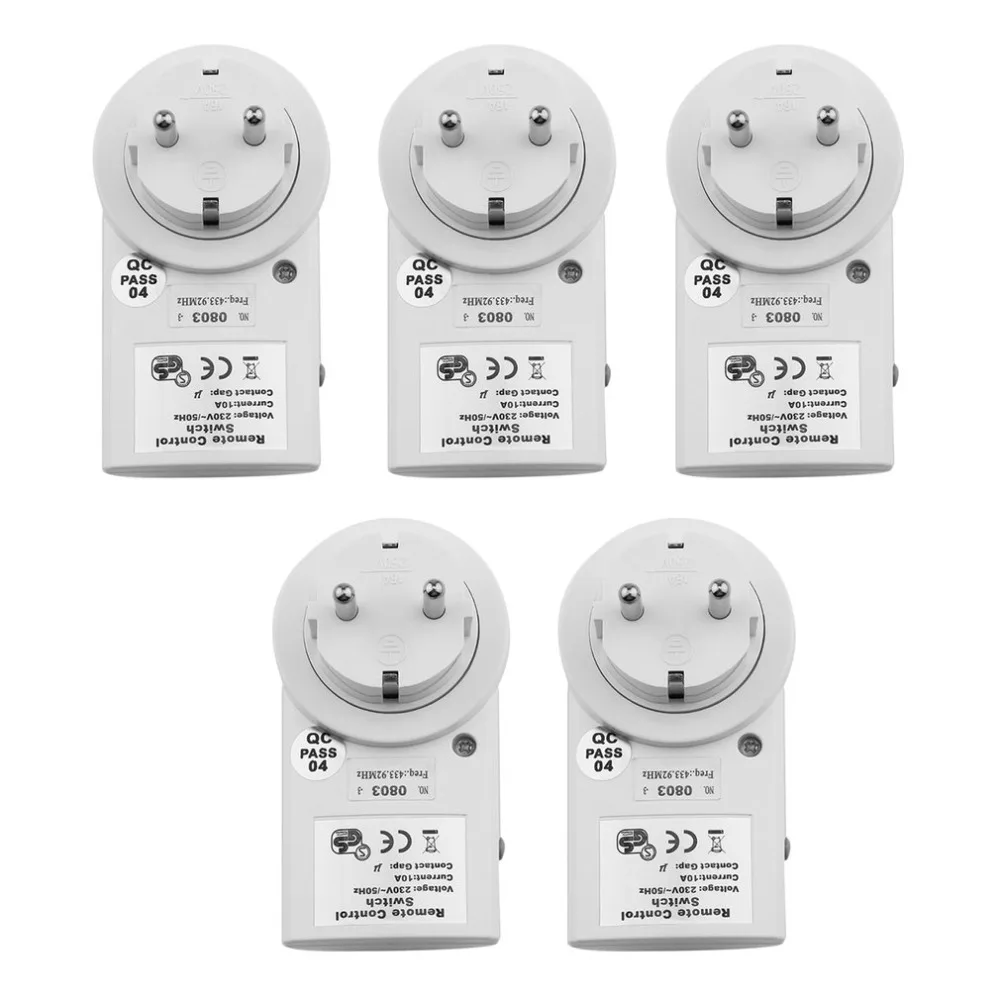 

5pcs Wireless Remote Control Switches Socket Power Outlets Electrical Plugs Adaptors with Remote Control EU Plug White