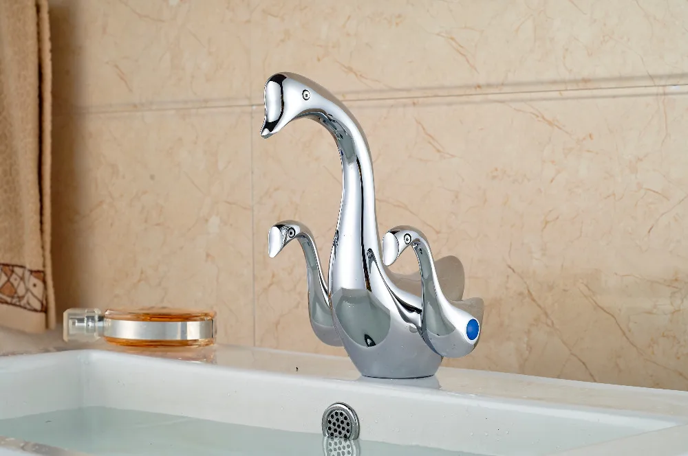 Chrome Brass Bathroom Animal Swan Faucet Dual Little Swan Handles Vanity Sink Mixer Tap(China Chrome Brass Bathroom Animal Swan Faucet Dual Little Swan Handles Vanity Sink Mixer Tap(China