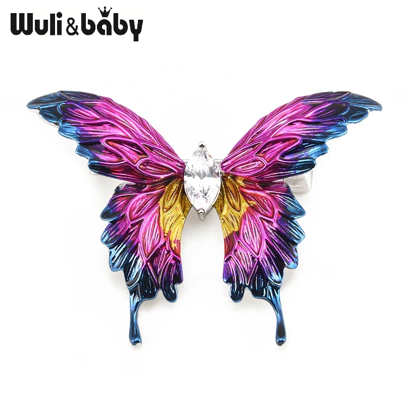 Мужская/женская брошь с инкрустацией Wuli&baby, свадебная брошь в форме бабочки, фиолетового цвета, аксессуар для вечеринки или банкета