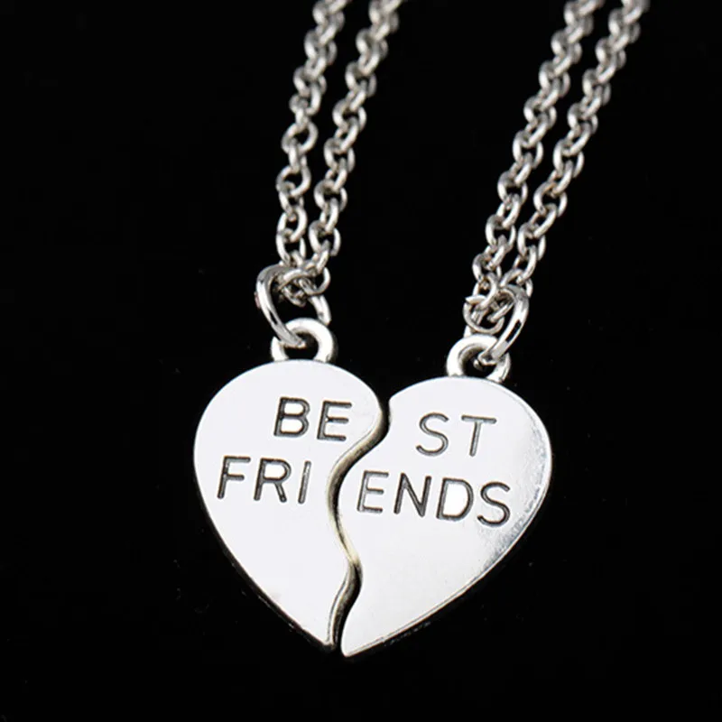 2PCS Broken Heart Parts Necklace Friendship 2 Best Friend Pendants