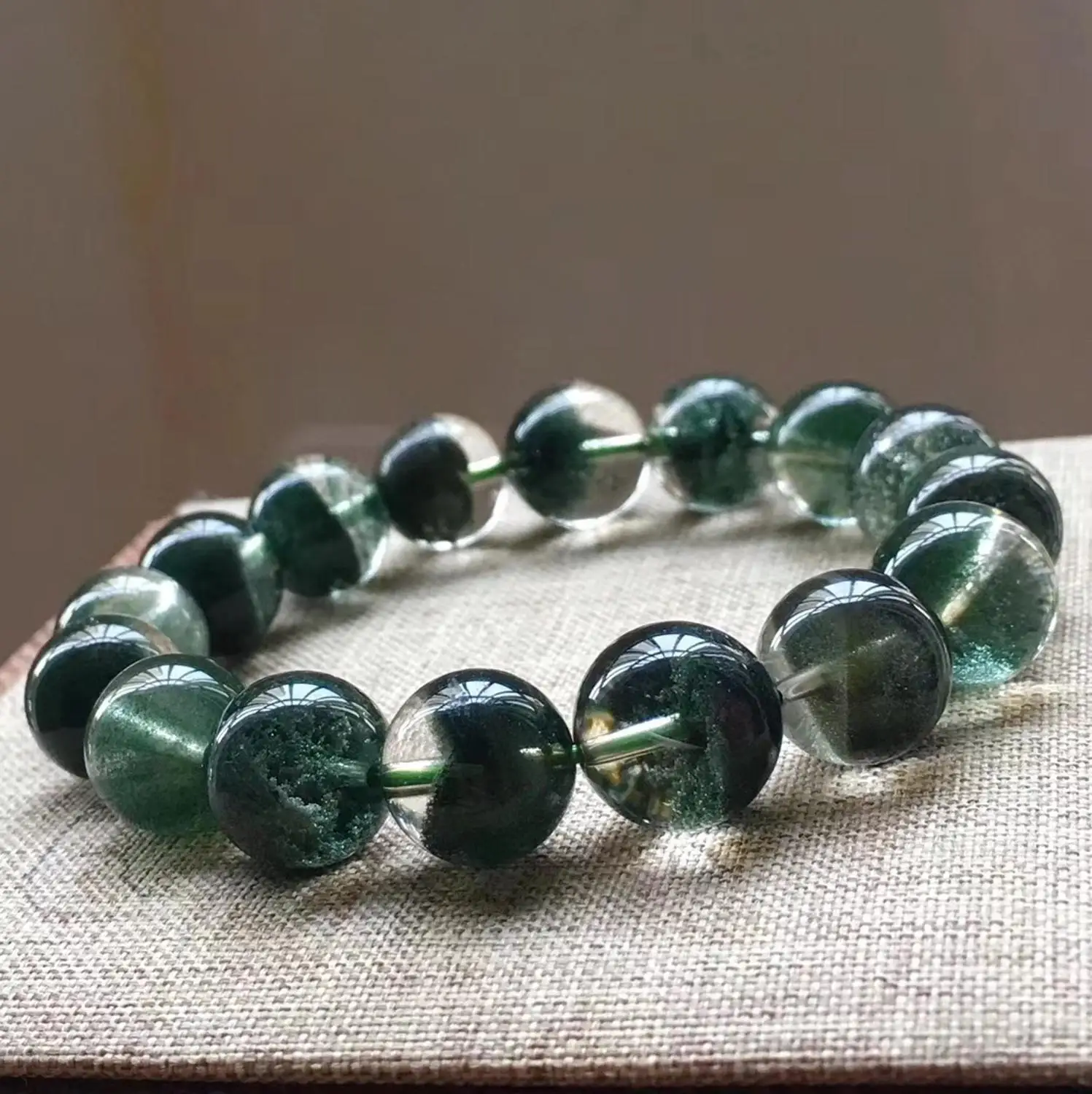 

Newly Natural Green Phantom Quartz Ghost Chlorite Crystal Clear Round Beads Stretch Women Men Bracelet 12mm AAAAA Certificate