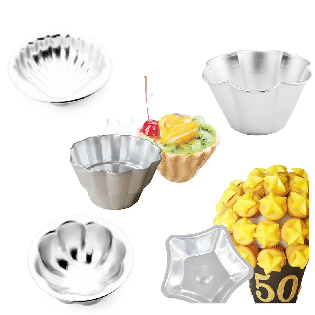 

5 Shapes Christmas Kitchen Aluminum Cake Fondant Mould Jelly Biscuit Mold Kitchen Bakeware Tins Petals Flower