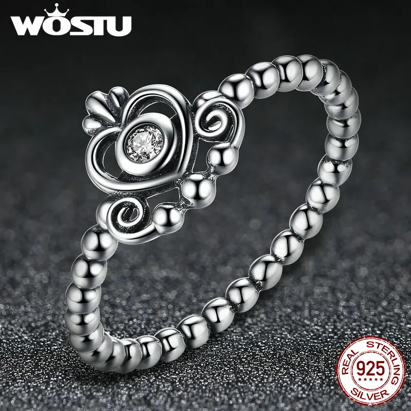 WOSTU, горячее предложение, подлинное серебро 925 пробы, сердце, корона, прозрачное CZ Кольцо на палец для женщин, свадебные ювелирные изделия FIR027