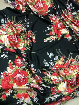 

Floral flower imiated silk fabric 5 meters Hot sale silk natural satin print fabric for dress