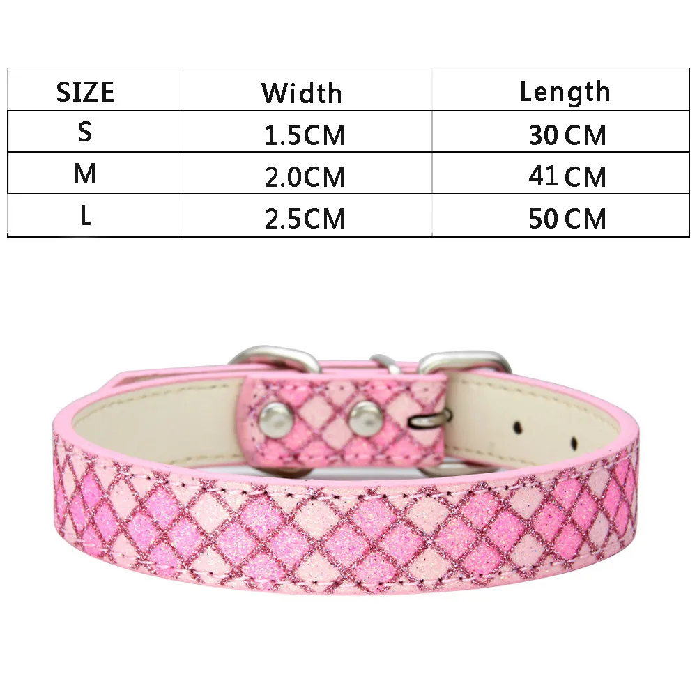 Plaid Dog Collar for Dogs Pets Accessories PU leather Dog Collars Lead Necklace Petshop Pet Cat Products Puppy Collar Perro Pug - Цвет: Pink