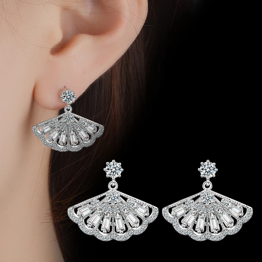 Earring for women sector stud earring fan shape prong setting zircon