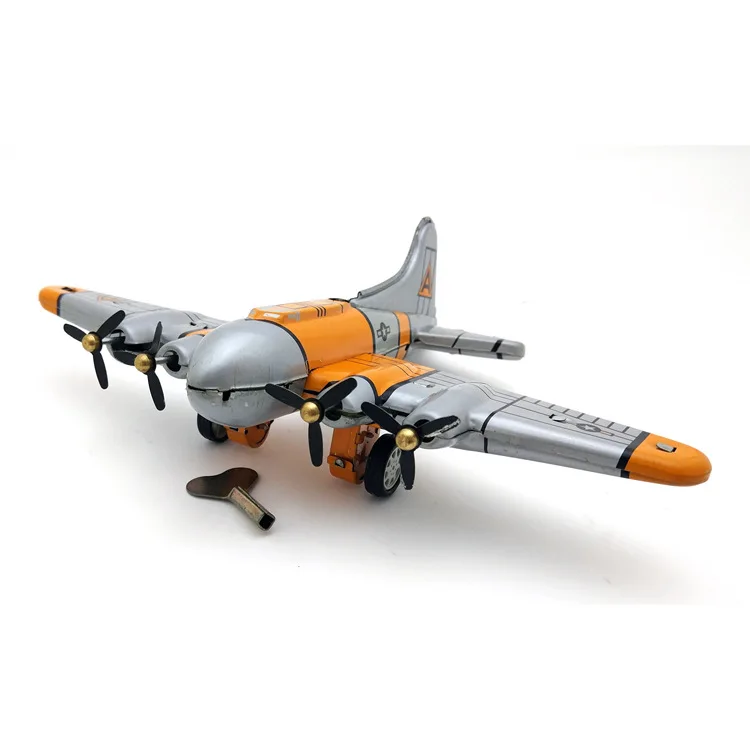 [Забавная] взрослая Коллекция Ретро заводная игрушка металлическая Оловянная летающая крепость бомбардировщик пропеллер самолет заводная игрушка модель винтажная игрушка подарок