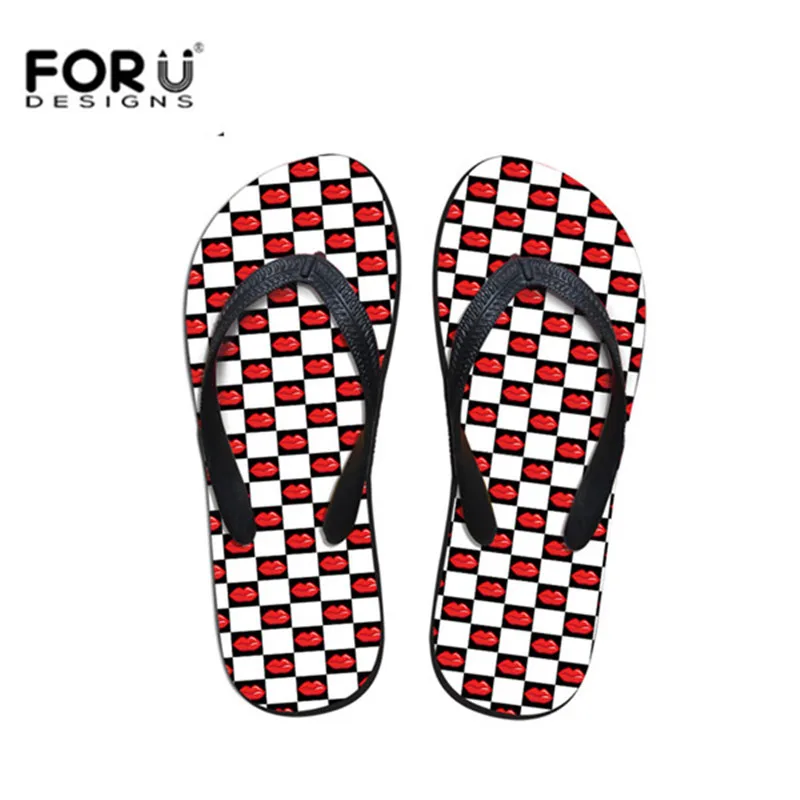 

FORUDESIGNS Sexy Red Lips Print Fashion Summer Beach Flip Flops for Women Casual House Lightweight Slippers Rubber Sandal Shoes