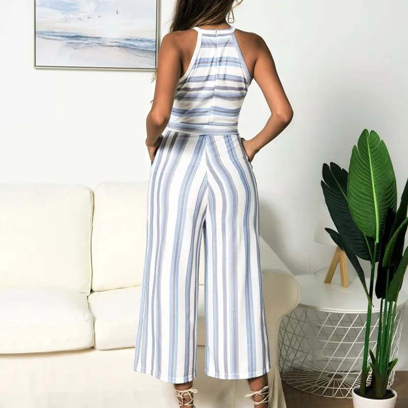 Summer Stripe Jumpsuit Women sleeveless Elegant sexy bandage jumpsuit Wide Long Pants Casual Work Romper Lady Office Overalls Summer Stripe Jumpsuit Women sleeveless Elegant sexy bandage jumpsuit Wide Long Pants Casual Work Romper Lady Office Overalls