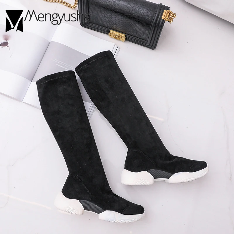 Новый дымоход slim leg botas высококлассные стадо стрейч Длинные носки сапоги на