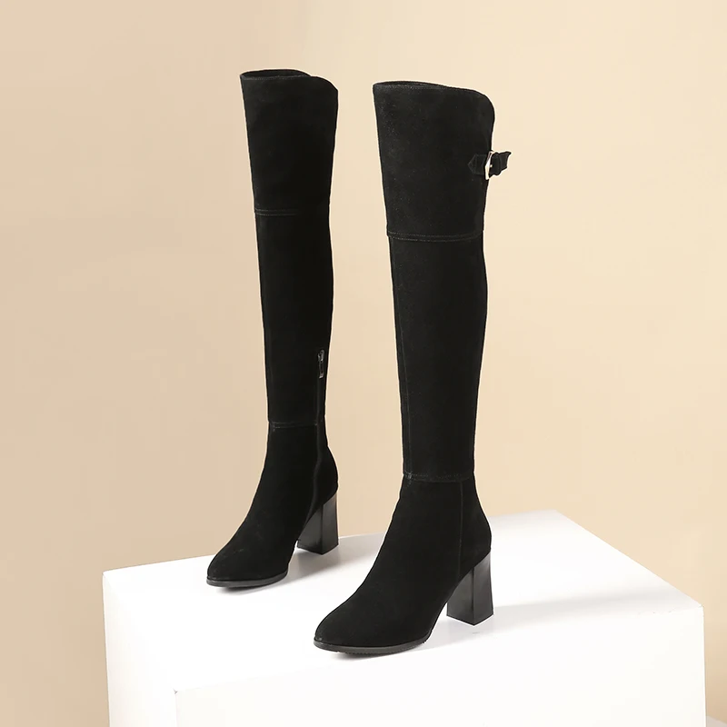 

Mid-boots women's stretch fashion 2019 spring new Korean version was thin black high-heeled thick with high boots