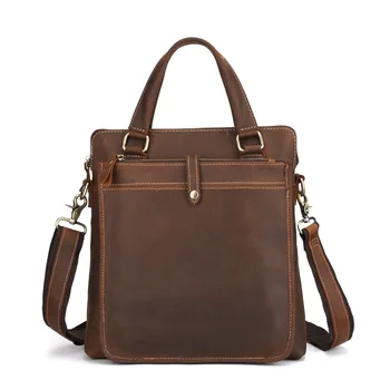 

High Quality Crazy Horse Genuine Leather Vintage Man Briefcase Bag Vertical Business Pack Luxury Cowskin Men Cross Shoulder Bag